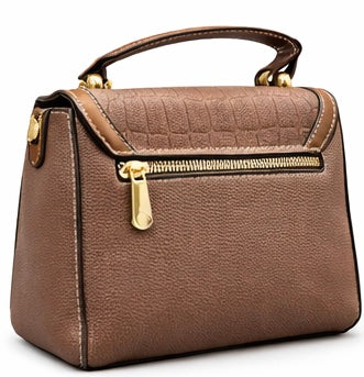 BROWN CROC TEXTURE LUXURY HANDBAG FOR WOMEN