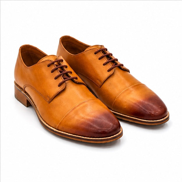 HAND-PAINTED TAN CAP TOE OXFORD SHOES FOR MEN – LUXURY FORMAL LEATHER DRESS SHOES