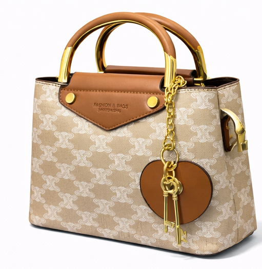 LUXURY MONOGRAM TOP HANDLE HANDBAG WITH HEART CHARM