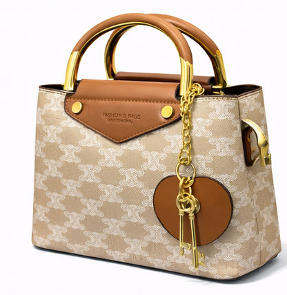 LUXURY MONOGRAM TOP HANDLE HANDBAG WITH HEART CHARM