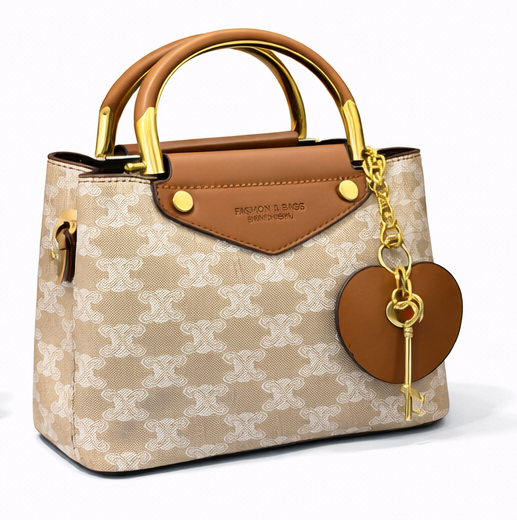 LUXURY MONOGRAM TOP HANDLE HANDBAG WITH HEART CHARM