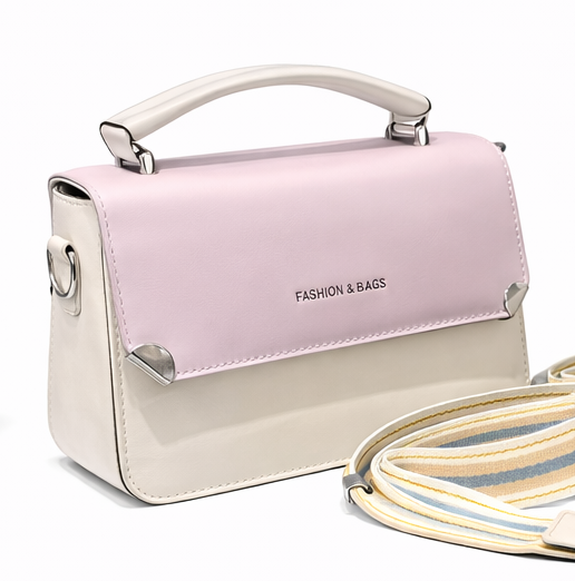 PASTEL PINK & CREAM TOP HANDLE HANDBAG WITH STRAP