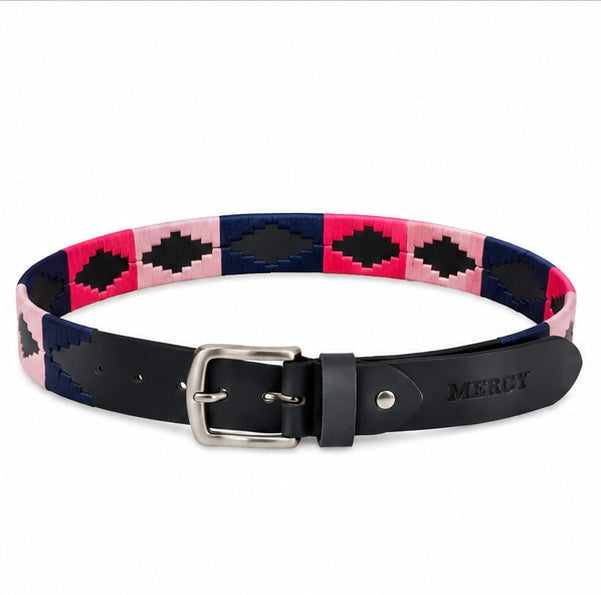 BLACK, PINK & NAVY GEOMETRIC WOVEN BELT