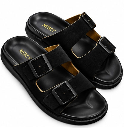MEN’S DOUBLE-BUCKLE SLIDES – BLACK