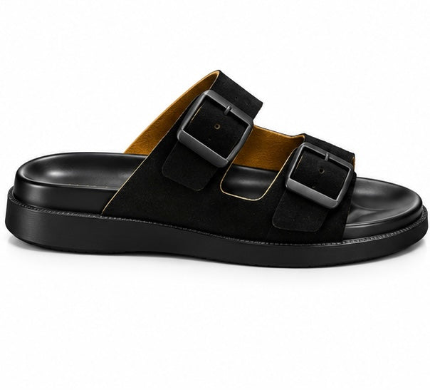 MEN’S DOUBLE-BUCKLE SLIDES – BLACK