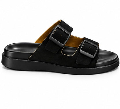 MEN’S DOUBLE-BUCKLE SLIDES – BLACK