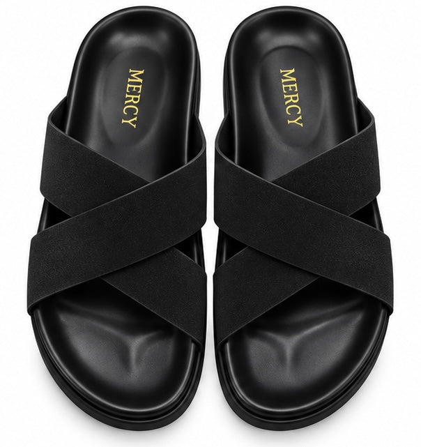 MEN’S CROSS-STRAP SLIDES – BLACK