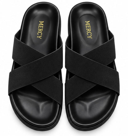 MEN’S CROSS-STRAP SLIDES – BLACK