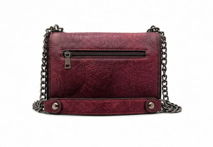 HANDCRAFTED EMBOSSED LEATHER CHAIN SHOULDER BAG MEHROON