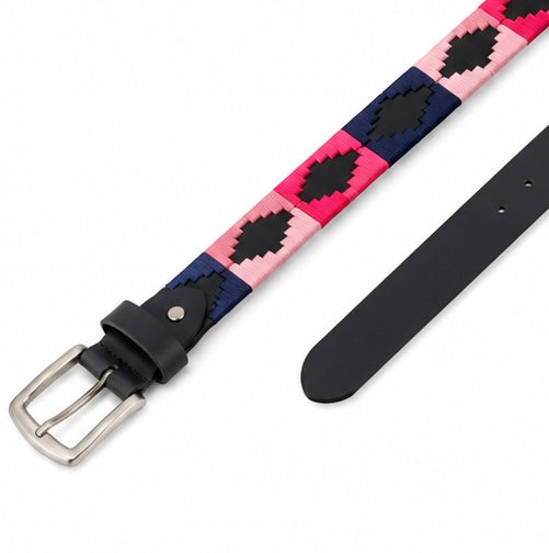 BLACK, PINK & NAVY GEOMETRIC WOVEN BELT