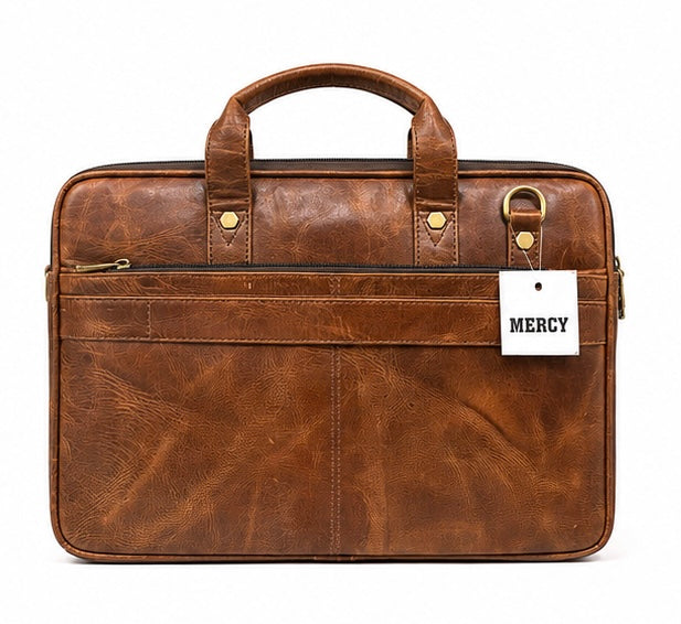 TAN BROWN LEATHER LAPTOP BRIEFCASE BAG