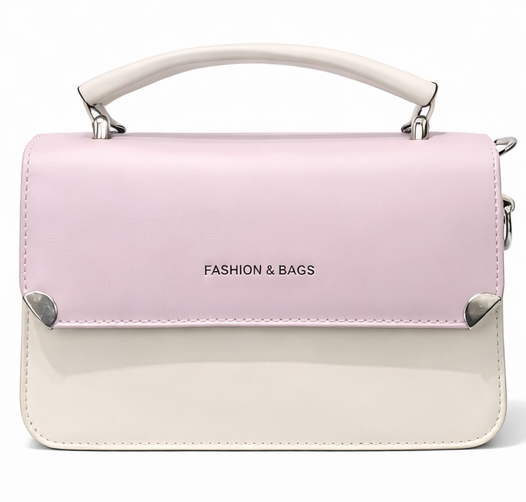 PASTEL PINK & CREAM TOP HANDLE HANDBAG WITH STRAP
