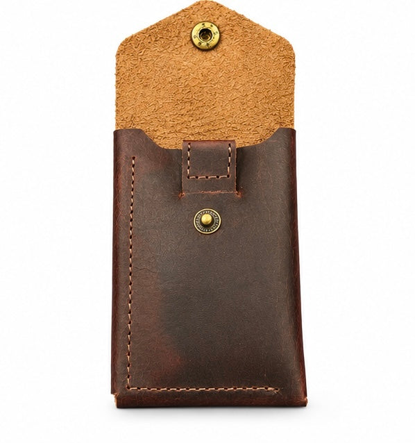 VINTAGE LEATHER CARD HOLDER WALLET WITH BUTTON CLOSURE