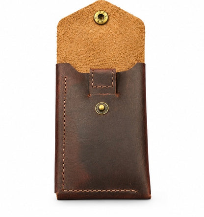 VINTAGE LEATHER CARD HOLDER WALLET WITH BUTTON CLOSURE