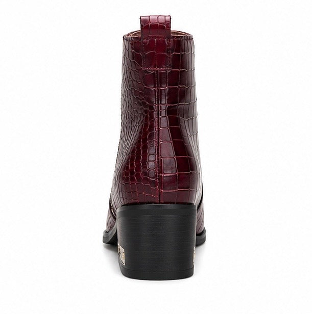WINE RED CROCODILE EMBOSSED CHELSEA BOOTS