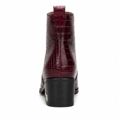 WINE RED CROCODILE EMBOSSED CHELSEA BOOTS