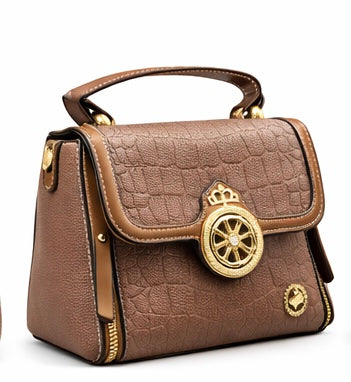 BROWN CROC TEXTURE LUXURY HANDBAG FOR WOMEN