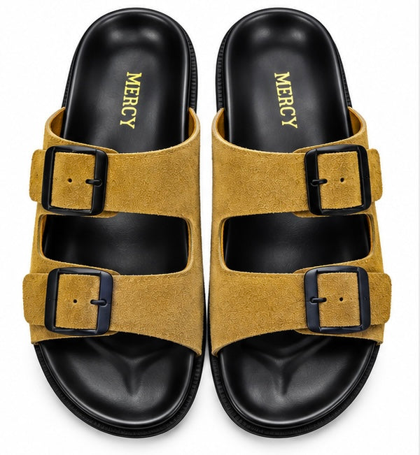 MEN’S DOUBLE-BUCKLE SLIDES – MUSTARD