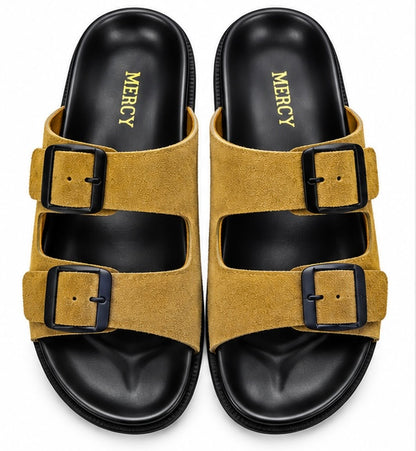 MEN’S DOUBLE-BUCKLE SLIDES – MUSTARD