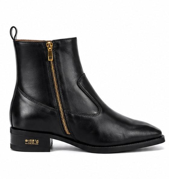 Black Premium Leather Zipper Ankle Boots