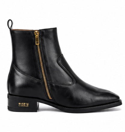 Black Premium Leather Zipper Ankle Boots