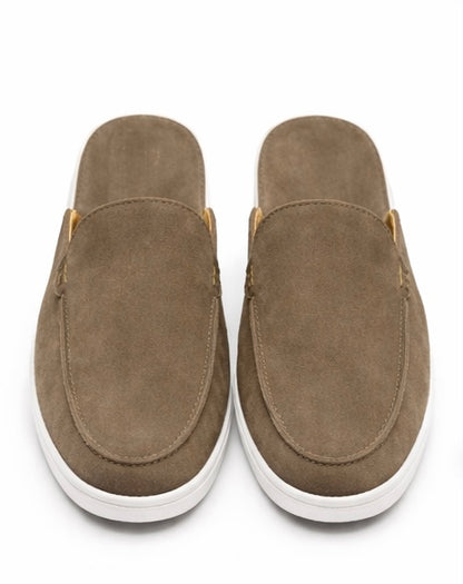 MEN'S BROWN SUEDE SLIP-ON MULE LOAFERS – CASUAL COMFORT FLAT SHOES