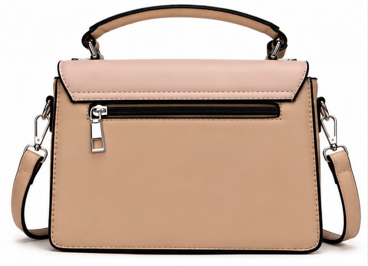 BEIGE COLOR BLOCK TOP HANDLE CROSSBODY BAG