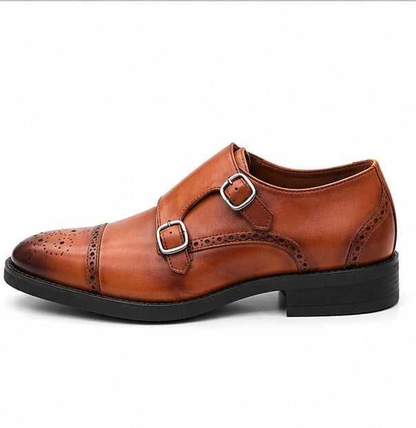 PREMIUM TAN DOUBLE MONK STRAP SHOES FOR MEN – LUXURY BROGUE FORMAL LEATHER DRESS SHOES