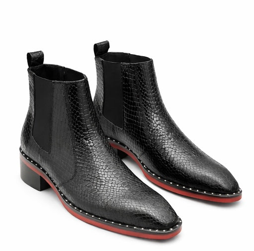 PREMIUM BLACK CROC-TEXTURED CHELSEA BOOTS FOR MEN