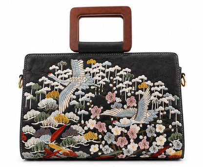 HANDCRAFTED FLORAL VINTAGE TOP HANDLE BAG GREEN