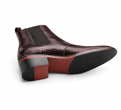 PREMIUM BROWN CROC-TEXTURED CHELSEA BOOTS FOR MEN