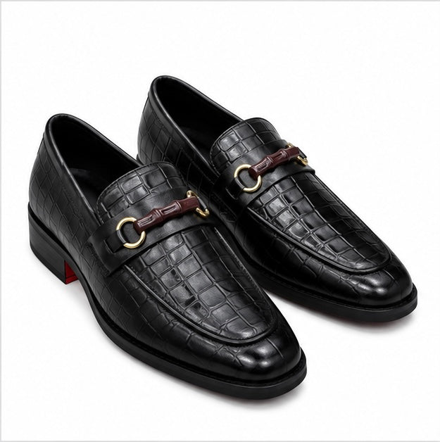 PREMIUM BLACK CROCODILE EMBOSSED BIT LOAFERS FOR MEN – LUXURY FORMAL LEATHER DRESS SHOES
