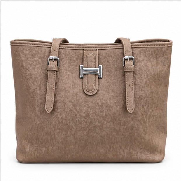 TAUPE STRUCTURED TOTE HANDBAG