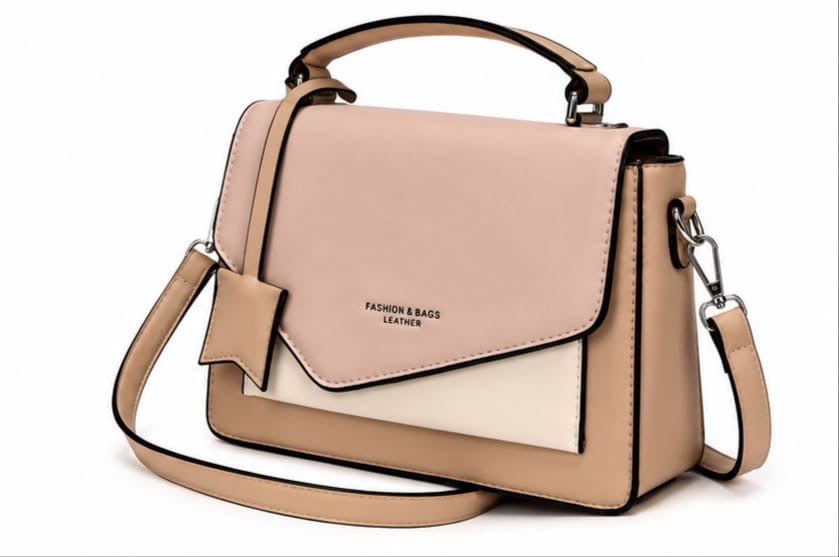 ELEGANT NUDE COLOR BLOCK TOP HANDLE HANDBAG
