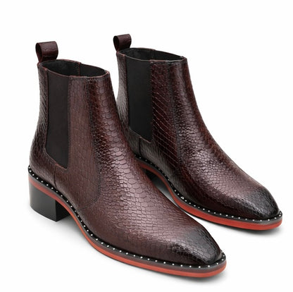 PREMIUM BROWN CROC-TEXTURED CHELSEA BOOTS FOR MEN