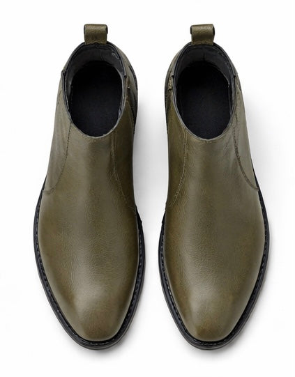 OLIVE GREEN LEATHER CHELEA BOOTS