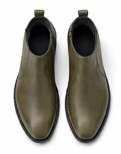 OLIVE GREEN LEATHER CHELEA BOOTS