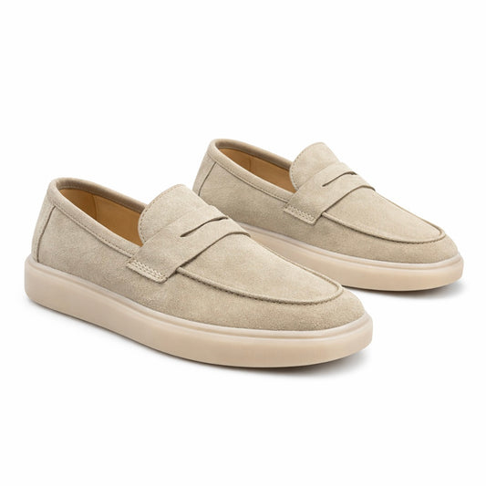 MEN PREMIUM SUEDE PENNY LOAFERS – BEIGE