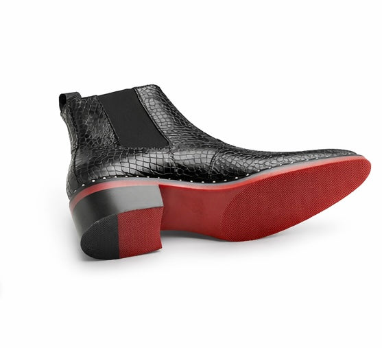 PREMIUM BLACK CROC-TEXTURED CHELSEA BOOTS FOR MEN