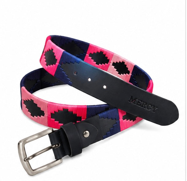 BLACK, PINK & NAVY GEOMETRIC WOVEN BELT