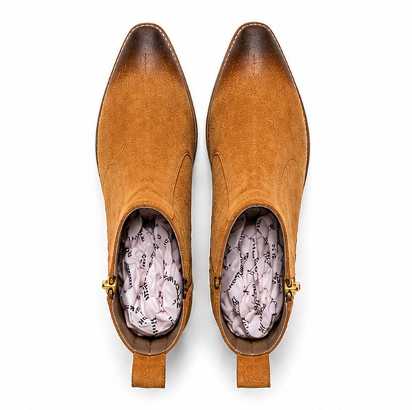 TAN SUEDE LEATHER ZIPPER ANKLE BOOTS
