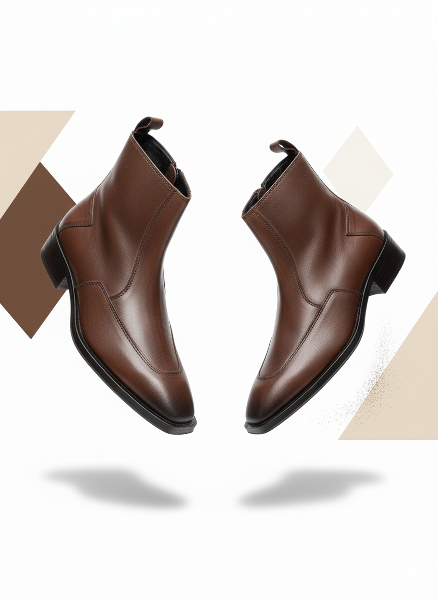 TAPPER NOSE BROWN COLOR CUBAN HEEL LEATHER CHELSEA