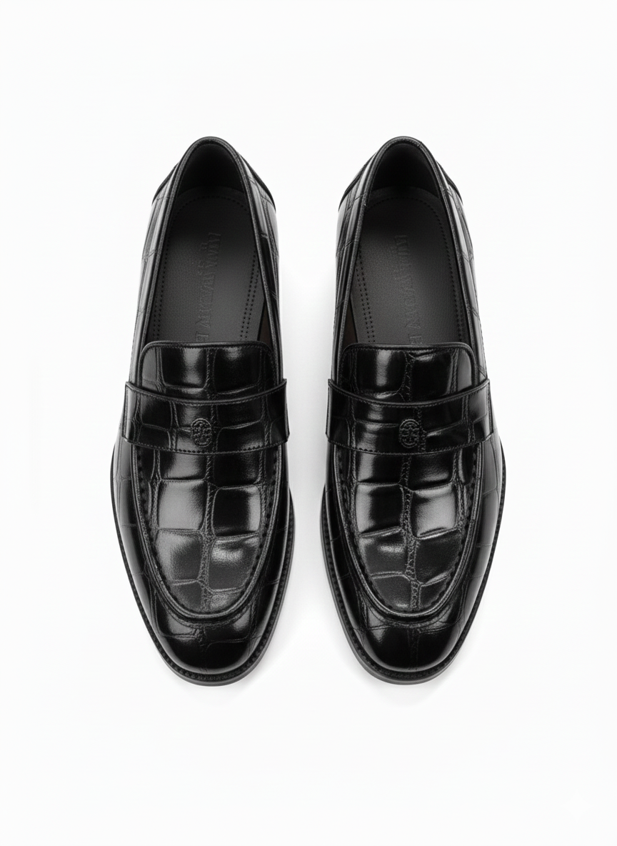 PREMIUM BLACK TEXTURED LEATHER LOAFERS FOR MEN