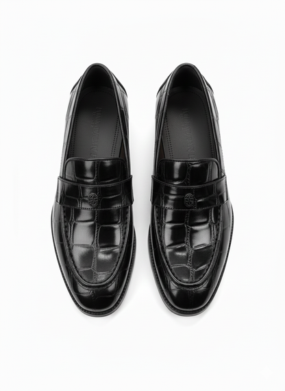 PREMIUM BLACK TEXTURED LEATHER LOAFERS FOR MEN