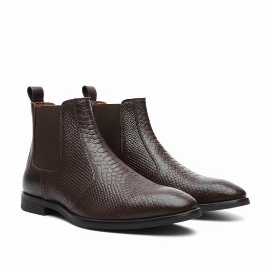 MEN’S BROWN TEXTURED CHELSEA BOOTS – CLASSIC SLIP-ON LEATHER ANKLE BOOTS