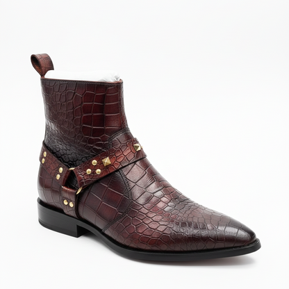 CROC-TEXTURE STUDDED HARNESS BOOTS – LUXURY EDITION