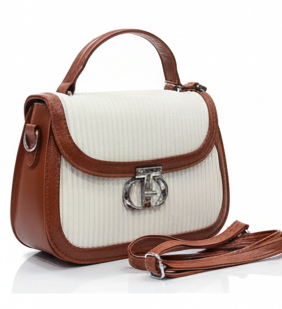 ELEGANT CREAM & BROWN STRUCTURED SHOULDER HANDBAG FOR WOMEN