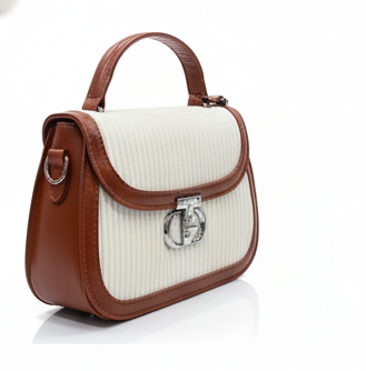 ELEGANT CREAM & BROWN STRUCTURED SHOULDER HANDBAG FOR WOMEN
