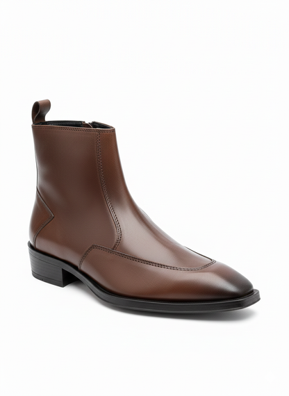 TAPPER NOSE BROWN COLOR CUBAN HEEL LEATHER CHELSEA