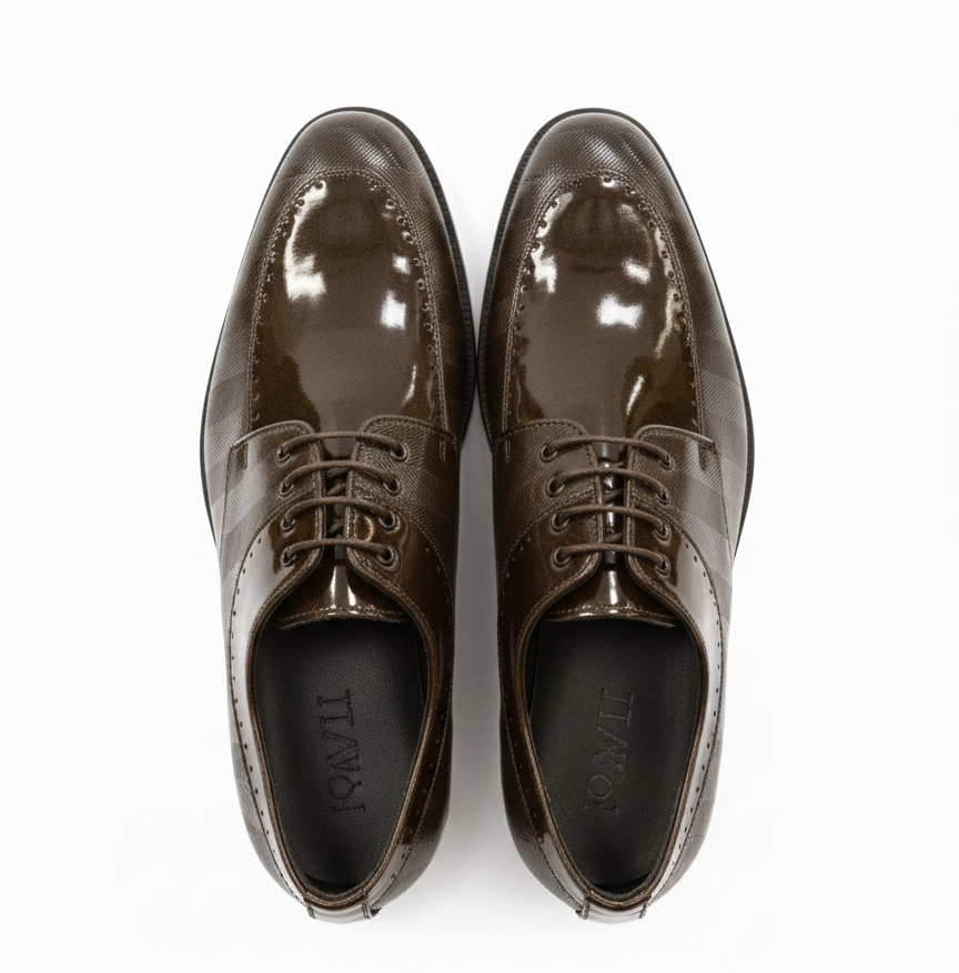 LUXURY DARK BROWN TEXTURED PATENT LEATHER FORMAL SHOES FOR MEN
